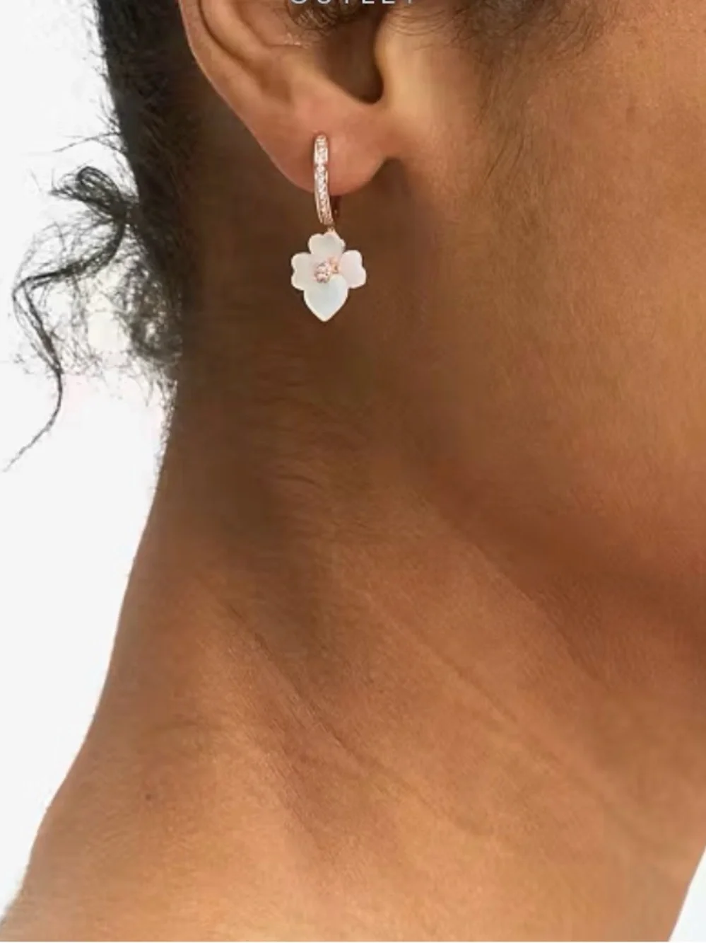 kate spade Rose Gold Hoop Earrings with Mother-of-Pearl Flower Drops NWT